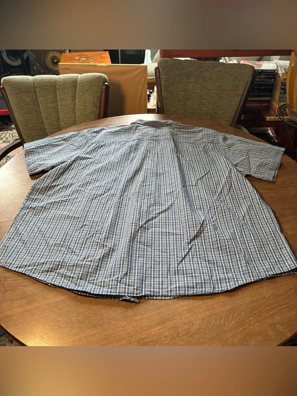 True Nation Shirt Men’s Blue Green White Plaid Woven Cotton 4XL Pockets